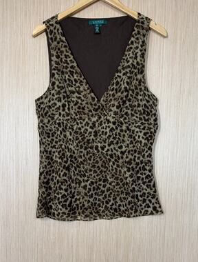 Lauren Ralph Lauren 100% Silk Leopard Sleeveless Top Size 14 Mob Wife Y2K Style